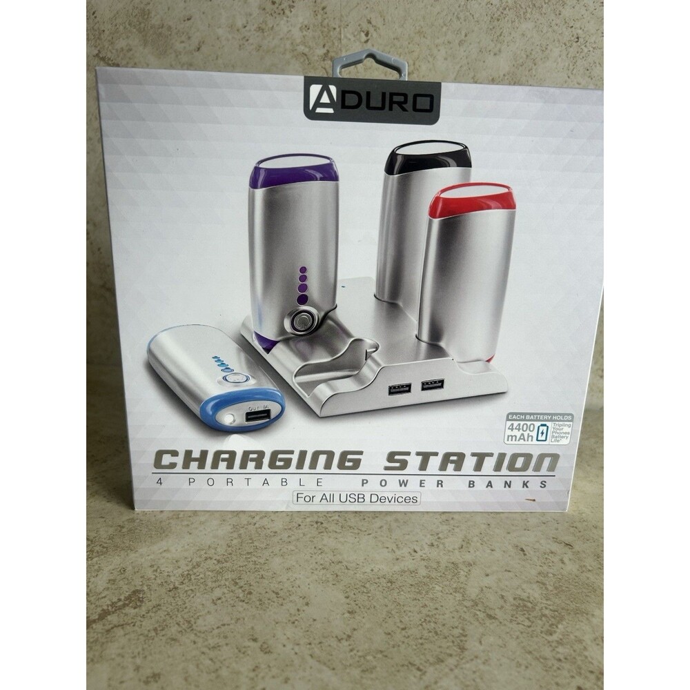Aduro Charging Station - 4 Portable Power Banks Docking Station 4400mAh Each